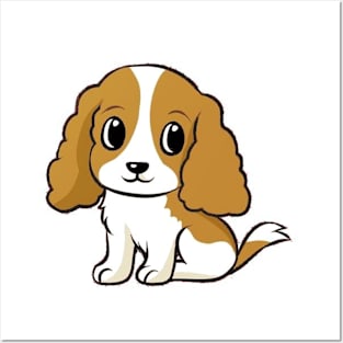 cavalier king charles spaniel blenheim cartoon Posters and Art